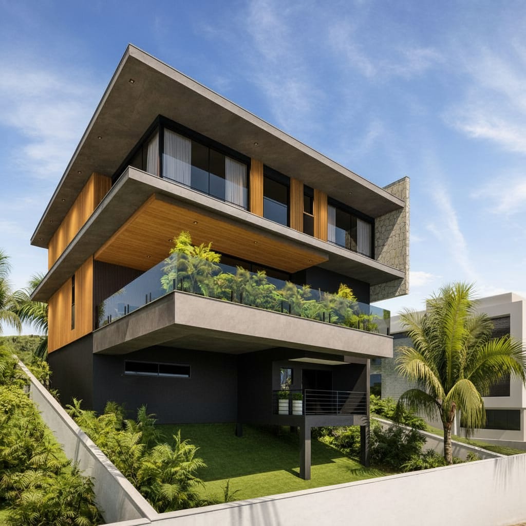 Guarda-corpo de vidro em residência contemporânea